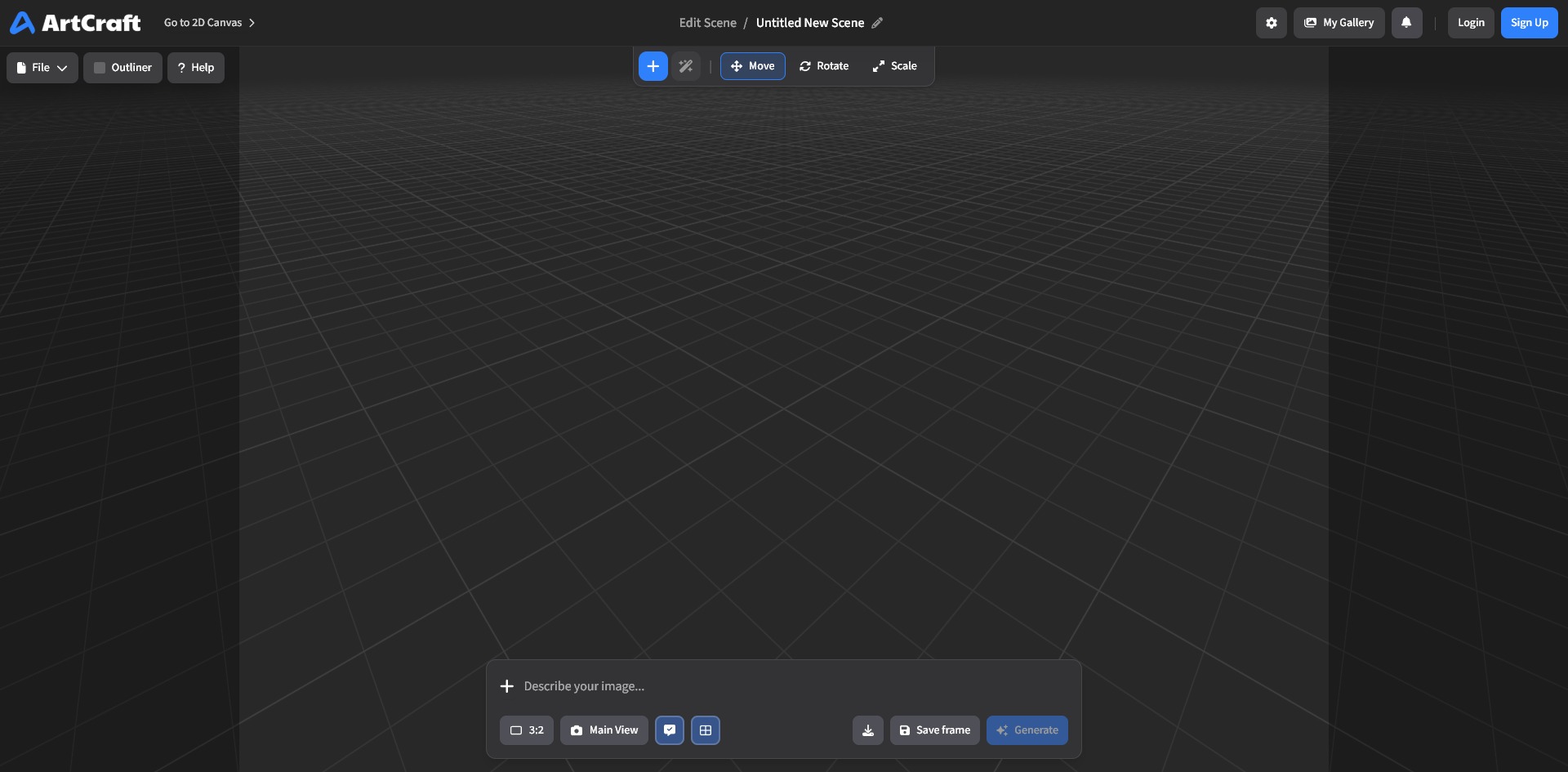 Screenshot of the ArtCraft Desktop app showing the 3D scene editor